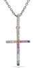 .24CT DIAMOND & AAA MULTICOLOR SAPPHIRE 14K WHITE GOLD 3D CROSS FLOATING PENDANT