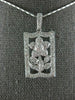 ANTIQUE .43CT DIAMOND 18KT WHITE GOLD RECTANGULAR FILIGREE FLOWER PENDANT 11364