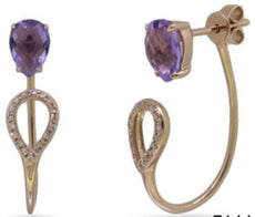 1.57CT DIAMOND & AAA AMETHYST 14KT ROSE GOLD PEAR SHAPE & ROUND HANGING EARRINGS