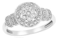 ESTATE .18CT DIAMOND 14KT WHITE GOLD 3D CLASSIC FLOWER BEZEL FILIGREE FUN RING