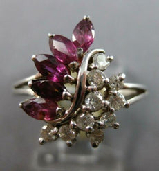.52CT DIAMOND AND AAA RUBY 14KT WHITE GOLD 3D ROUND AND MARQUISE FLOWER FUN RING