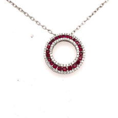 1.45CT DIAMOND & AAA RUBY 18K WHITE GOLD CHANNEL CIRCLE OF LIFE FLOATING PENDANT