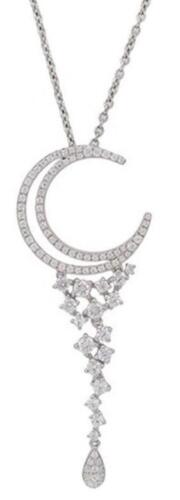 .84CT DIAMOND 14KT WHITE GOLD 3D MOON CRESCENT CLUSTER TEAR DROP LARIAT NECKLACE