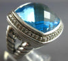 LARGE 15.50CT DIAMOND & AAA BLUE TOPAZ 925 SILVER DAVID YURMAN FUN RING #27731