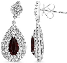 LARGE 3.04CT DIAMOND & AAA RUBY 18KT WHITE GOLD PEAR SHAPE ROUND & KITE EARRINGS
