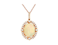 3.38CT DIAMOND & AAA OPAL 14KT ROSE GOLD 3D OVAL & ROUND HALO FLOATING PENDANT
