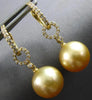 .29CT DIAMOND & AAA GOLDEN SOUTH SEA PEARL 18KT YELLOW GOLD 3D HANGING EARRINGS