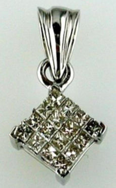 .50CT DIAMOND 14KT WHITE GOLD 3D PRINCESS SQUARE GEOMETRICAL FLOATING PENDANT