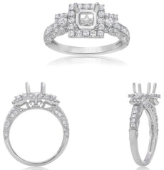 .63CT DIAMOND 14KT WHITE GOLD ROUND SQUARE 3 STONE 4 PRONG FILIGREE CLASSIC RING