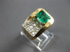 ANTIQUE LARGE 1.61CT DIAMOND & AAA COLOMBIAN EMERALD 14K 2 TONE GOLD RING #27823
