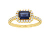 1.43CT DIAMOND & AAA SAPPHIRE 14KT YELLOW GOLD EMERALD CUT & ROUND SIDEWAYS RING