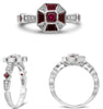 1.15CT DIAMOND & AAA RUBY 18K WHITE GOLD SQUARE OCTAGON FILIGREE ENGAGEMENT RING