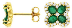 1.65CT DIAMOND & AAA EMERALD 14KT YELLOW GOLD OVAL & ROUND FLOWER STUD EARRINGS