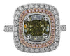 CERTIFIED LARGE 4CT WHITE PINK & GREEN DIAMOND 18KT WHITE & ROSE GOLD HALO RING