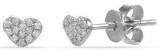 .07CT DIAMOND 14KT WHITE GOLD ROUND CLASSIC PAVE HEART SHAPE LOVE STUD EARRINGS