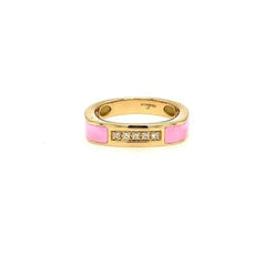 ESTATE .05CT DIAMOND & PINK ENAMEL 18KT YELLOW GOLD 3D CLASSIC SQUARE FUN RING