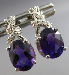 2.18CT DIAMOND & AAA AMETHYST 14KT WHITE GOLD 3D OVAL & ROUND HANGING EARRINGS