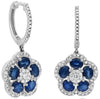 3.30CT DIAMOND & AAA SAPPHIRE 14K WHITE GOLD OVAL & ROUND FLOWER HUGGIE EARRINGS