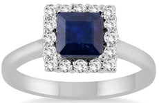 2.32CT DIAMOND & AAA SAPPHIRE 14KT WHITE GOLD PRINCESS & ROUND SQUARE HALO RING