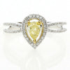 .63CT WHITE & CANARY DIAMOND 18KT 2 TONE GOLD ROUND & PEAR SHAPE ENGAGEMENT RING