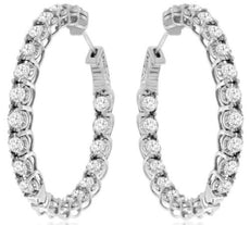 ESTATE 3CT DIAMOND 14KT WHITE GOLD 3D ROUND INSIDE OUT HOOP HANGING EARRINGS