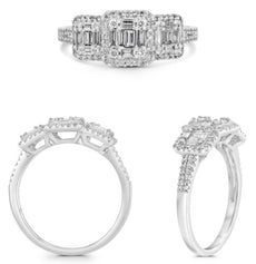 .54CT DIAMOND 14K WHITE GOLD ROUND & BAGUETTE INVISIBLE PAST PRESENT FUTURE RING