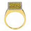 .75CT WHITE & FANCY YELLOW DIAMOND 18KT 2 TONE GOLD 3D PAVE RECTANGULAR FUN RING