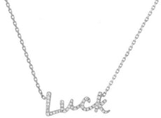 ESTATE .17CT DIAMOND 14KT WHITE GOLD 3D CLASSIC GOOD LUCK FUN LOVE NECKLACE