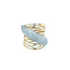 LARGE .91CT DIAMOND 18KT 2 TONE GOLD CLASSIC MULTI ROW CRISS CROSS LEAF FUN RING