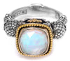 ESTATE AAA MOTHER OF PEARL 18K YELLOW GOLD & 925 SILVER SQUARE FILIGREE FUN RING