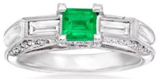 1.02CT DIAMOND & AAA EMERALD 18KT WHITE GOLD 3D PRINCESS ROUND & BAGUETTE RING