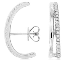 ESTATE .12CT DIAMOND 14KT WHITE GOLD 3D 2 ROW UMBRELLA EAR CLIMBER FUN EARRINGS