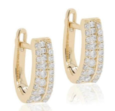 .53CT DIAMOND 14KT YELLOW GOLD ROUND 3 ROW HUGGIE LEVERBACK FUN HANGING EARRINGS