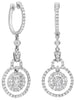 1.23CT DIAMOND 18KT WHITE GOLD FLOWER HALO LOVE KNOT HUGGIE FUN HANGING EARRINGS