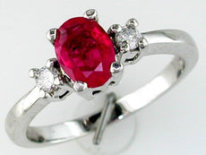 .97CT DIAMOND & AAA RUBY 14KT WHITE GOLD 3D OVAL & ROUND 3 STONE FRIENDSHIP RING