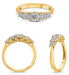 .36CT DIAMOND 14K YELLOW GOLD ROUND 5 STONE GRADUATING FILIGREE ANNIVERSARY RING