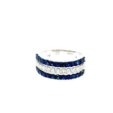 1.62CT DIAMOND & AAA SAPPHIRE 18KT WHITE GOLD 3D 3 ROW WEDDING ANNIVERSARY RING