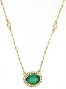 1.37CT DIAMOND & AAA EMERALD 14K YELLOW GOLD OVAL HALO BY THE YARD LOVE NECKLACE