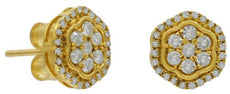 ESTATE .50CT DIAMOND 14KT YELLOW GOLD 3D ROUND CLASSIC FLOWER HALO STUD EARRINGS