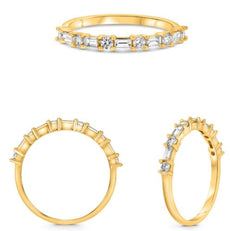 .43CT DIAMOND 14KT YELLOW GOLD ROUND & BAGUETTE CLASSIC WEDDING ANNIVERSARY RING