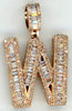 .89CT DIAMOND 14KT ROSE GOLD 3D ROUND & BAGUETTE W INITIAL FUN FLOATING PENDANT