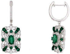1.76CT DIAMOND & AAA EMERALD 14KT WHITE GOLD MULTI HEART SQUARE HANGING EARRINGS