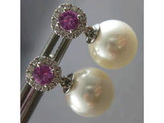 .53CT DIAMOND & AAA PINK SAPPHIRE & SOUTH SEA PEARL 14K WHITE GOLD HALO EARRINGS