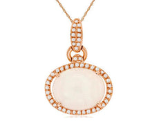 3.14CT DIAMOND & AAA OPAL 14KT ROSE GOLD 3D OVAL & ROUND HALO LOVE KNOT PENDANT