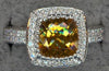 ESTATE 3.10CT DIAMOND & AAA CITRINE 18KT WHITE GOLD SQUARE HALO ENGAGEMENT RING