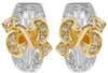 ESTATE LARGE .40CT DIAMOND 14KT 2 TONE GOLD FLORAL BOW HUGGIE HANGING EARRINGS