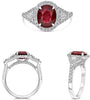 3.4CT DIAMOND & AAA RUBY PLATINUM OVAL & TRILLION 3 STONE HALO ENGAGEMENT RING
