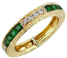 .65CT DIAMOND & AAA EMERALD 14KT YELLOW GOLD PRINCESS FILIGREE ANNIVERSARY RING