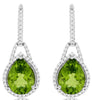 4.50CT DIAMOND & AAA PERIDOT 14KT WHITE GOLD PEAR SHAPE & ROUND HANGING EARRINGS