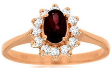 .92CT DIAMOND & AAA RHODOLITE 14KT ROSE GOLD OVAL & ROUND FLOWER ENGAGEMENT RING